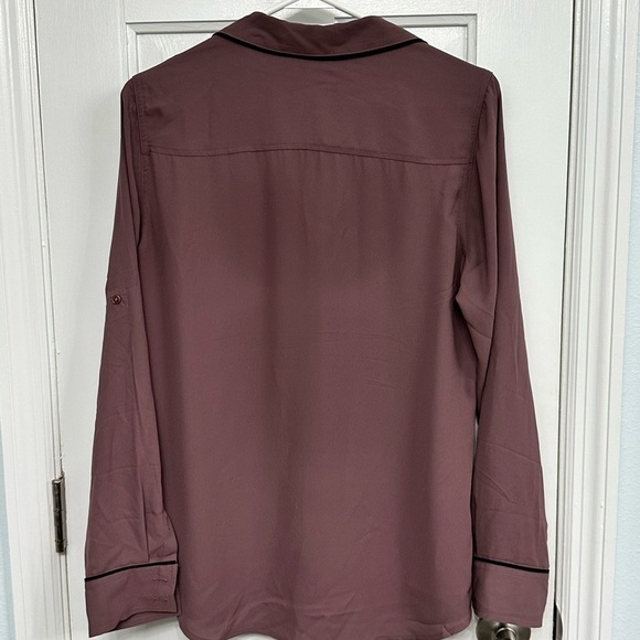 Express Purple Button Down w/Black Piping Sz Med Eclectic Grandpa City Girl - Picture 5 of 9